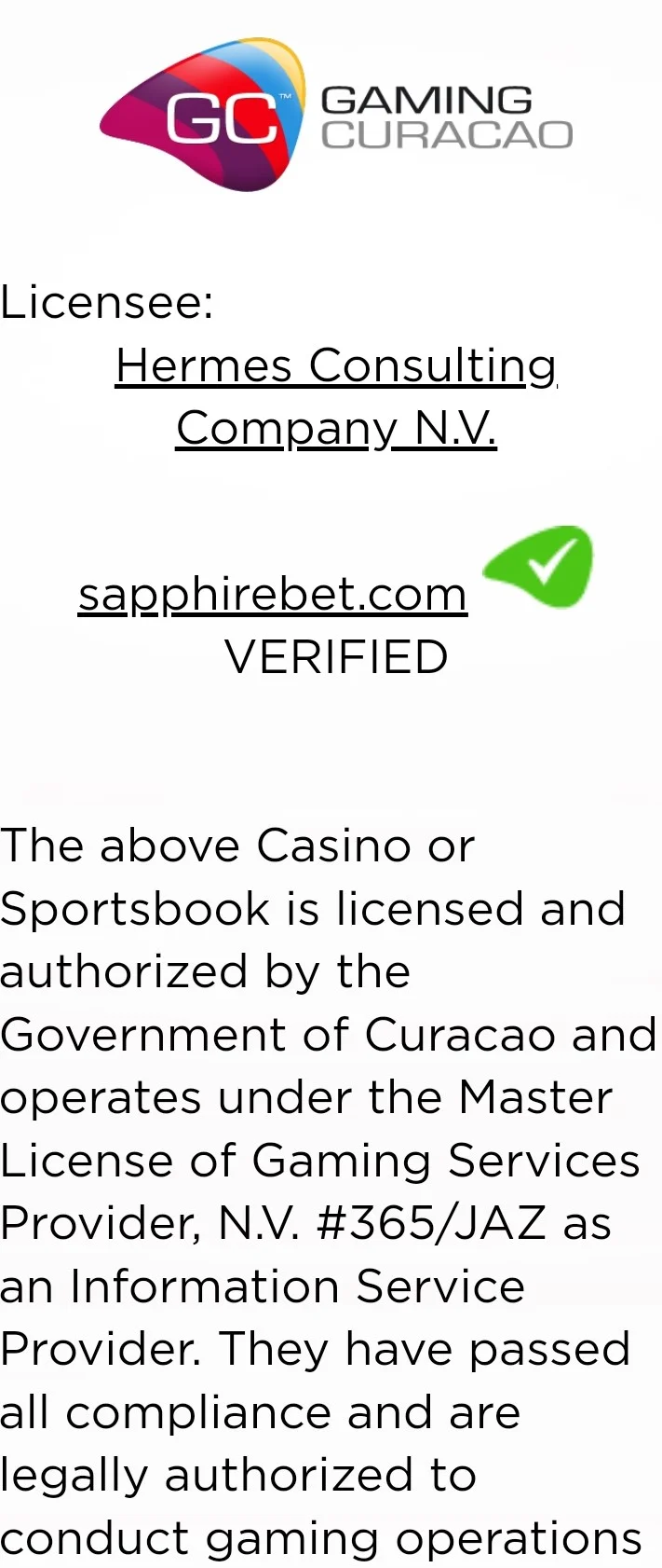 Licença de Curaçao mostra que SapphireBet é confiável