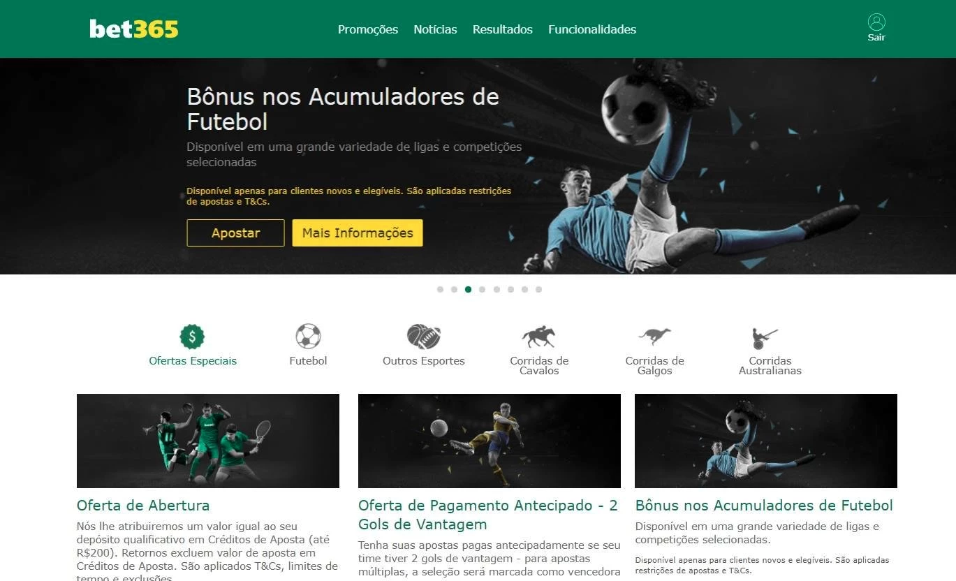 Captura de ecrã do site da bet365 Brasil da página do bônus com banner dos bônus acumuladores de futebol