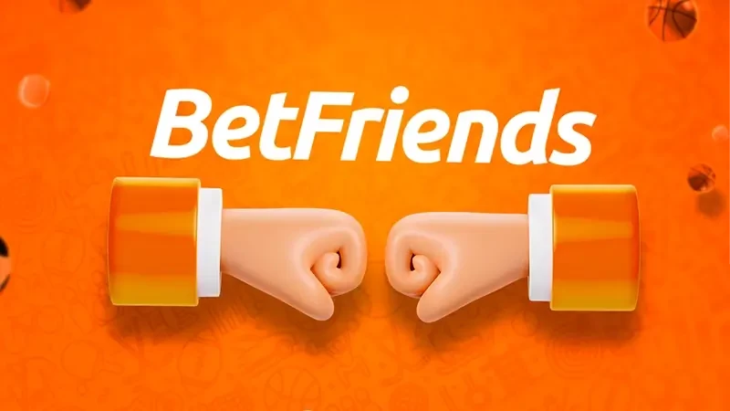 Banner laranja com dois emojis de punhos a bater em laranja sobre o BetFriends da Betano Brasil